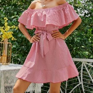 NEW Shein Gingham Print Off The Shoulder Dress